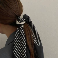 aomu korean simple square black white striped silk scarf cravat geometric pattern shawl headband for women elegant party dress