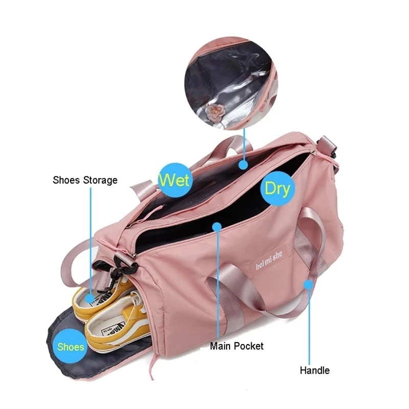 Сухая и влажная Черная спортивная сумка Женский обувной отсек тренировочная для