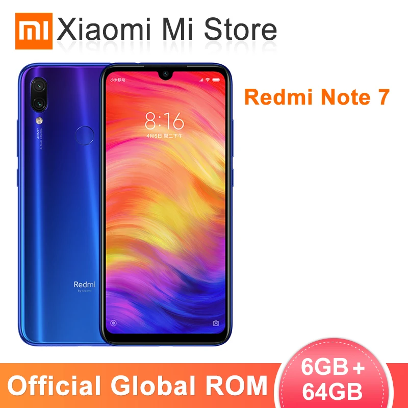 Мобильный телефон Xiaomi Redmi Note 7 с глобальной прошивкой, 6 ГБ, 64 ГБ, Восьмиядерный процессор Snapdragon 660, экран 6,3 дюйма, задняя камера 48 МП, 4000 мАч