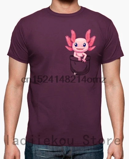 100% хлопковая забавная Мужская футболка женская модная с милым карманом axolotl