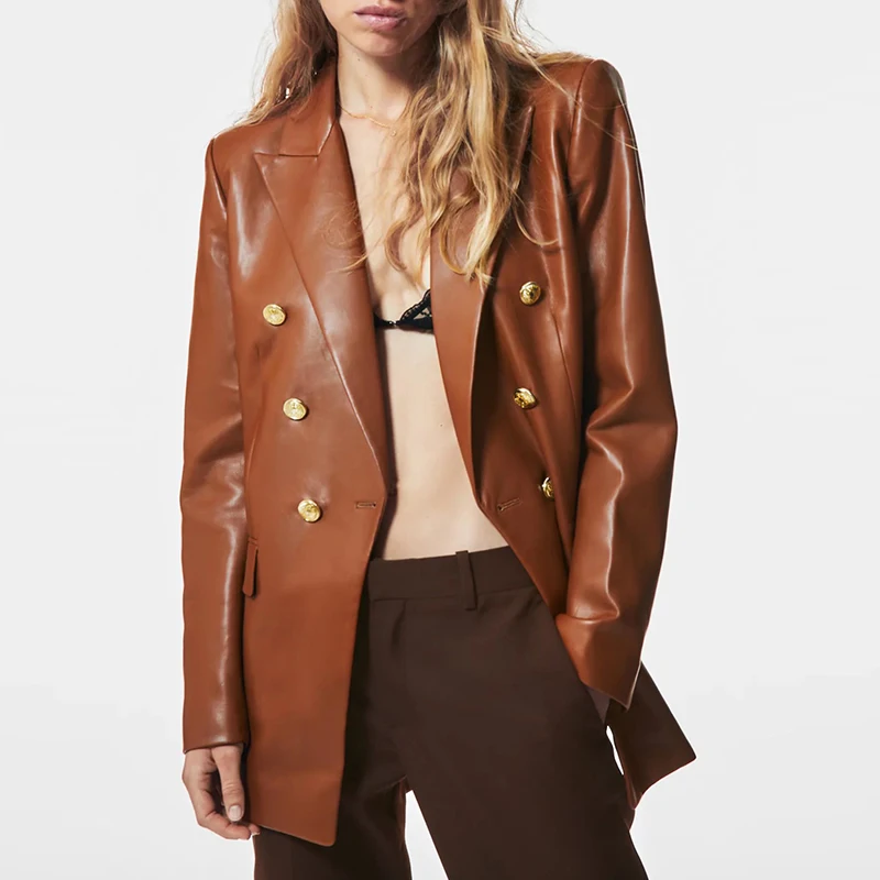 

Za New Women Blazer Suit jacket 2021 winter leather fashion warm women Blazers casual street youth elegant women suit coat