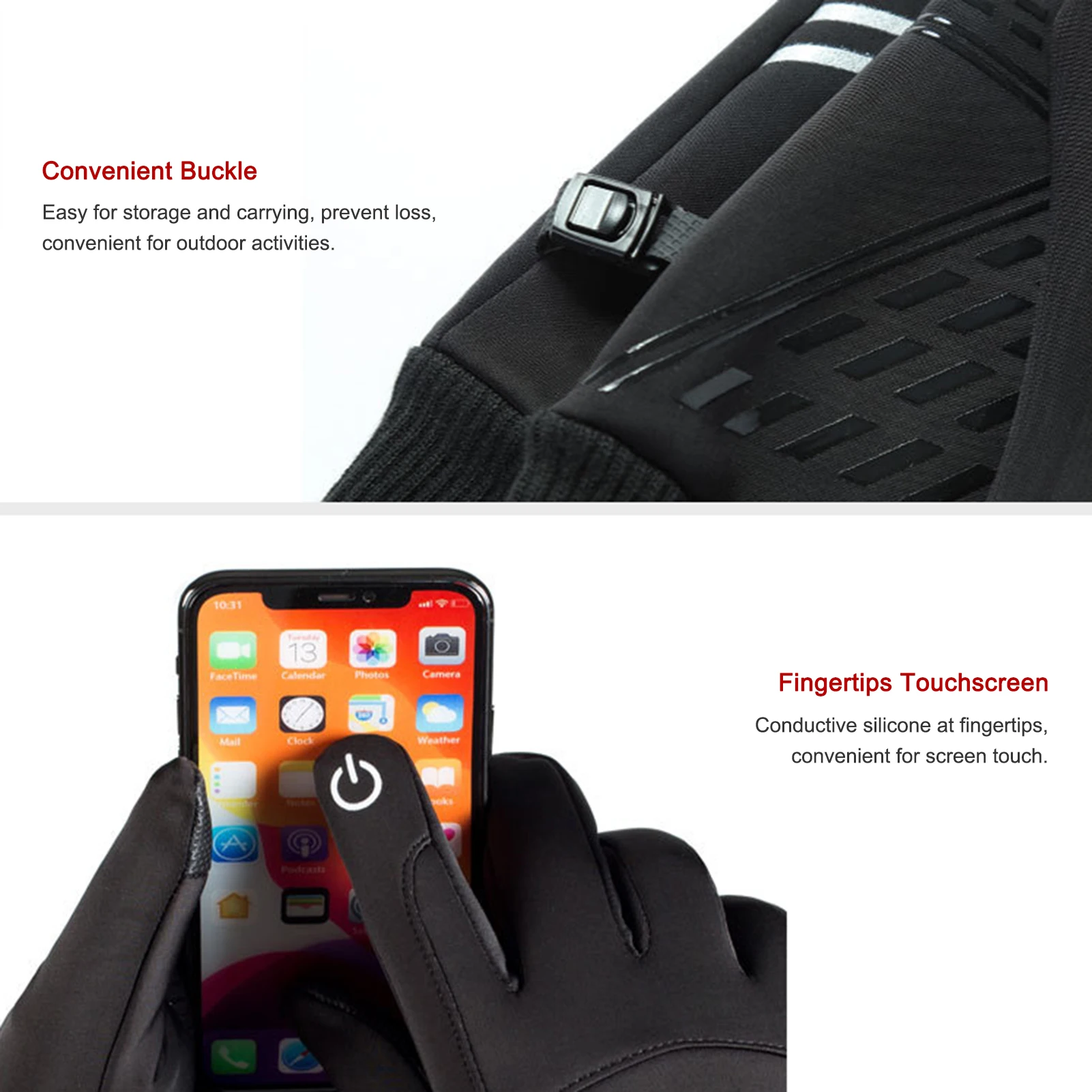 Зимние теплые перчатки флисовые ветрозащитные водонепроницаемые спортивные для