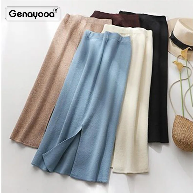 Genayooa осень зима трикотажные юбки женские Карандаш Harajuku юбка корейская мода