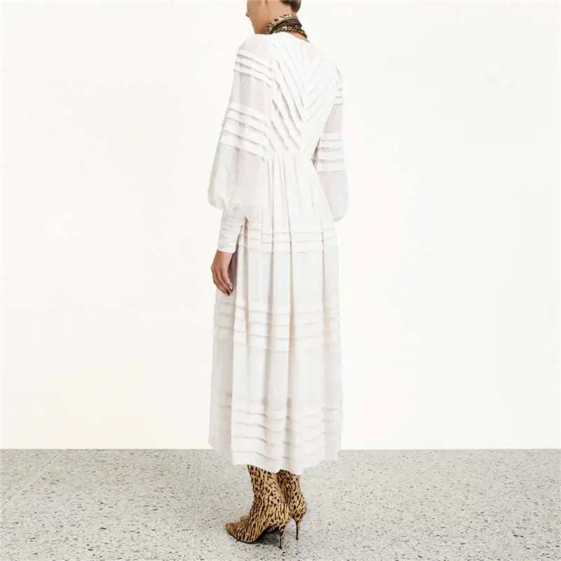 Богемный Вдохновленный белый Флокированный горошек длинное платье для женщин 2019