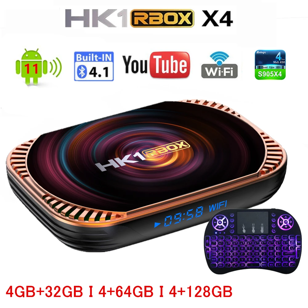 

HK1 RBOX X4 Android 11.0 Amlogic S905X4 Smart TV BOX 8K 4G 32/ 64/128GB 3D Wifi 2.4G&5G Support Google Player Youtube Netlflix