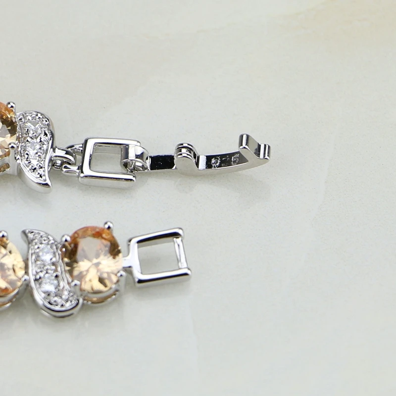 Casual Champagne Cubic Zirconia White CZ Charm Bracelet 925 Sterling Silver Chain Link For Women Free Gift Box | Украшения и