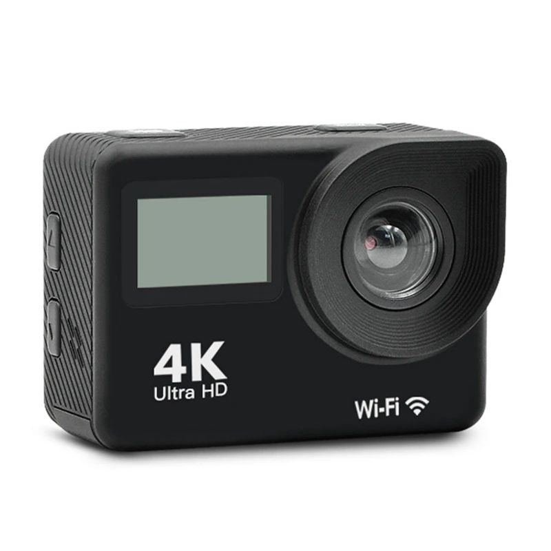 Скидка Экшн-камера с двойным экраном 4K HD, Wi-Fi, водонепроницаемая, с углом обзора