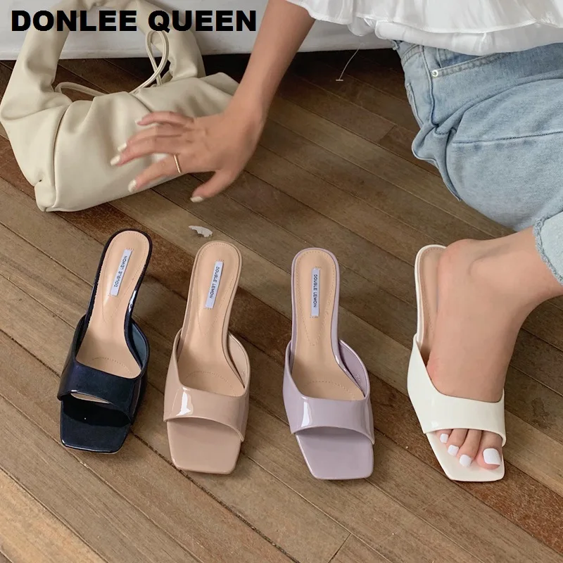 

New Brand High Heels Slippers Women Slip On Slide Elegant Mule Shoes Women Sandal Leisure Slipper Big Size 35-41 Sandalias Mujer