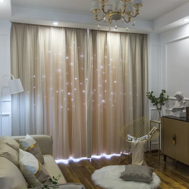 

1piece Blackout Curtains for Living room Star Princess Girls Bedroom Window Treatment kid Curtains double layer With White Voile