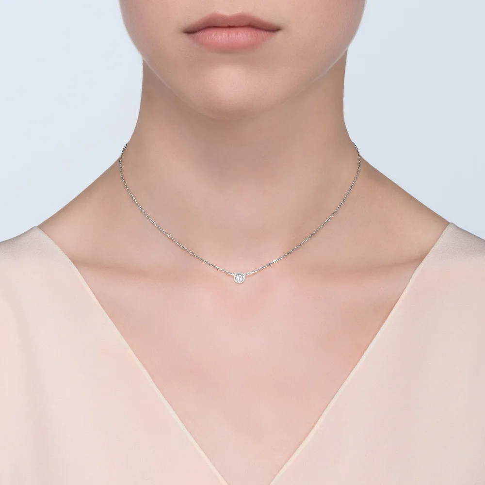 

Titanium Steel Gold Silver Chain Choker Single Stone Crystal Love Necklace for Women Girls Collier Bijoux Femme Free Shipping