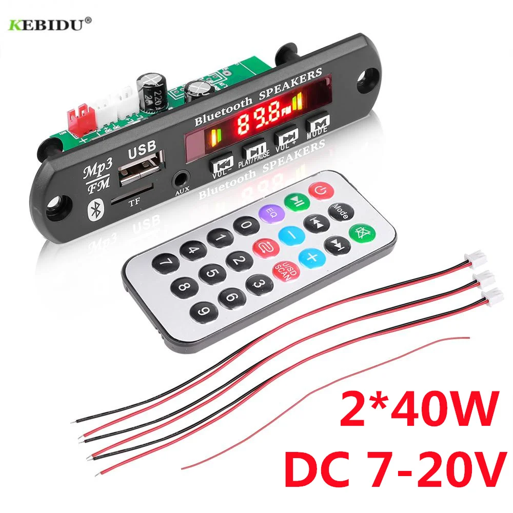 2*40W Amplifier MP3 Player Decoder Board 7-20V Bluetooth 5.0 80W Car FM Radio Module Support TF USB AUX For Speaker Handsfree