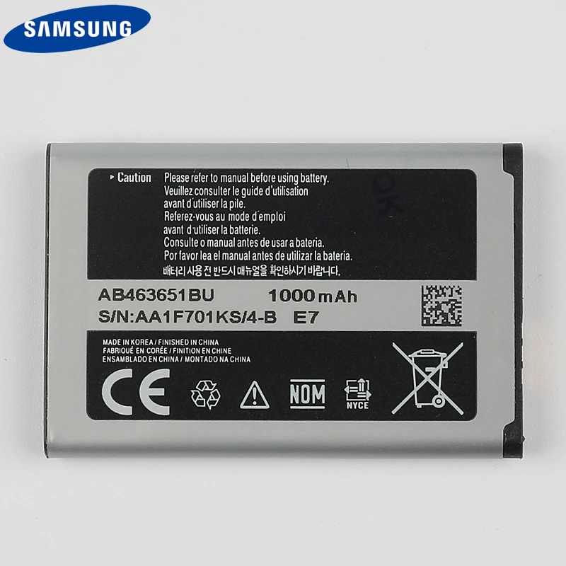 Оригинальная Аккумуляторная батарея Samsung AB463651BU для S5630C S5560 C3518 J800 J808 F339 S5296 L700 W559