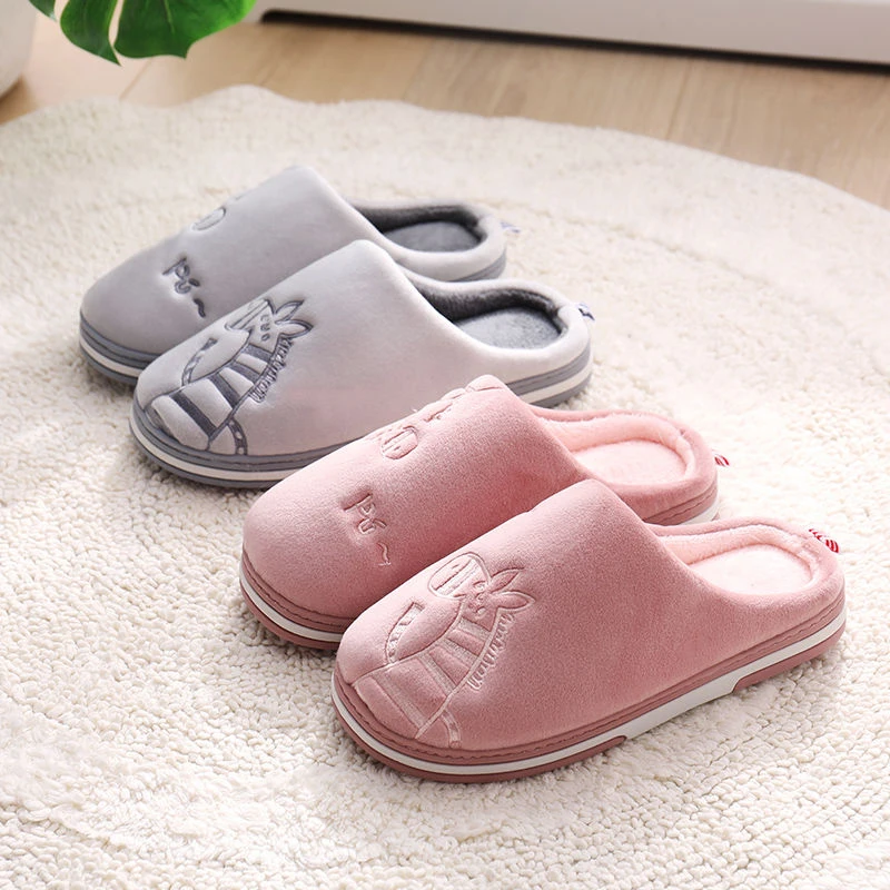 

2020 Winter Indoor Shoes Woman Home Slippers Warm Plush Lovers Floor Slipper Cartoon Style Anti-slip Soft Cotton Slides