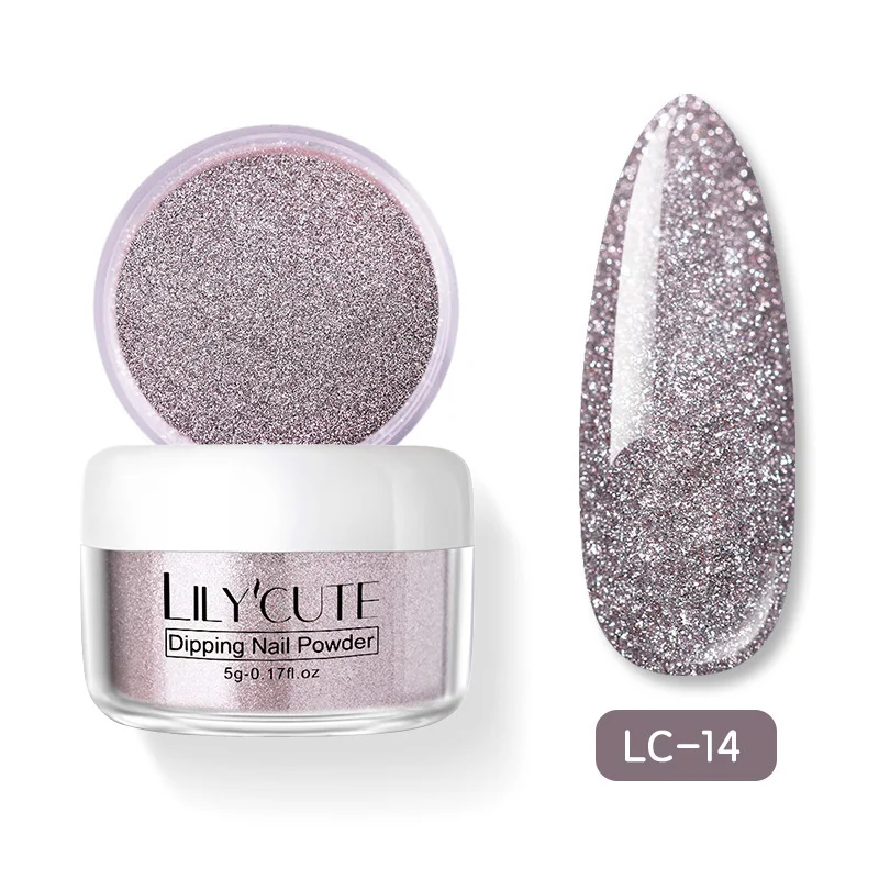 Glitter LC-14 LILYCUTE голографическое погружение ногтей Блеск порошок наборы градиентный французский порошок для ногтей цветной натуральный сухой пигмент для ногтей - Цвет: Glitter LC-14
