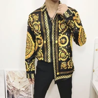 fashion new brand male shirt harajuku 3d floral leopard print splice fancy shirts men autumn club party wedding prom dress shirt