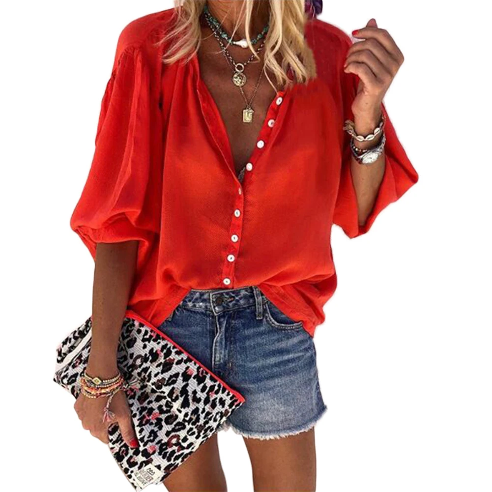 Сезон весна осень Женская блузка Вадим V образным вырезом рукав средней длины