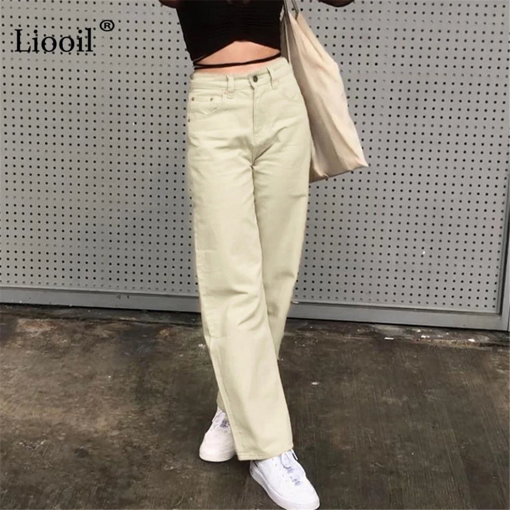 

Liooil Brown Apricot Loose Wide Leg Jeans For Women 2021 Streetwear Wash Distressed Denim Trousers With Pockets Sexy Jean Pants