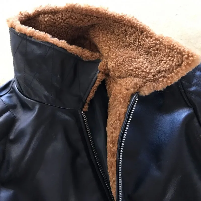 Top Brand Men Horsehide Real Leather Bomber Jacket Cotton Padded Sheep Fur Collar Coats Slim Motociclista Genuine | Мужская одежда