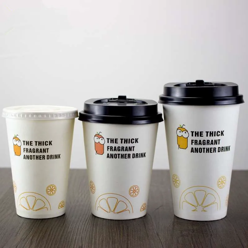 

50 шт креативные белые одноразовые бумажные стаканчики 400 мл 500 мл вечерние прикольные соковыжималка чашки на вынос упаковочные кружки с кры...