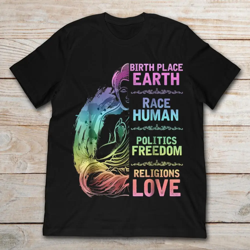 Футболка с надписью Birth Point Earth Racing Human politics Freedom religies Love|Мужские футболки| |