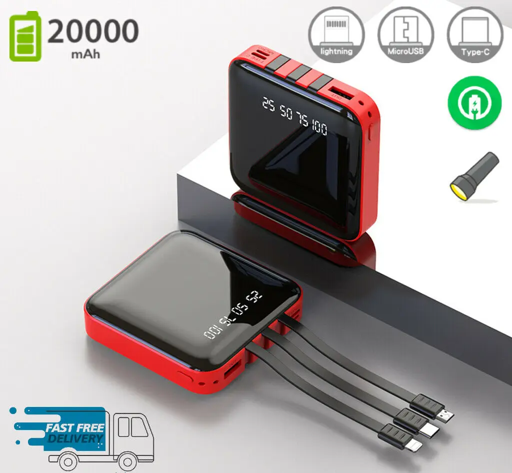 

Mini Power Bank Red 20000mAH Dual USB Portable Charger Flashlight LED Display UK