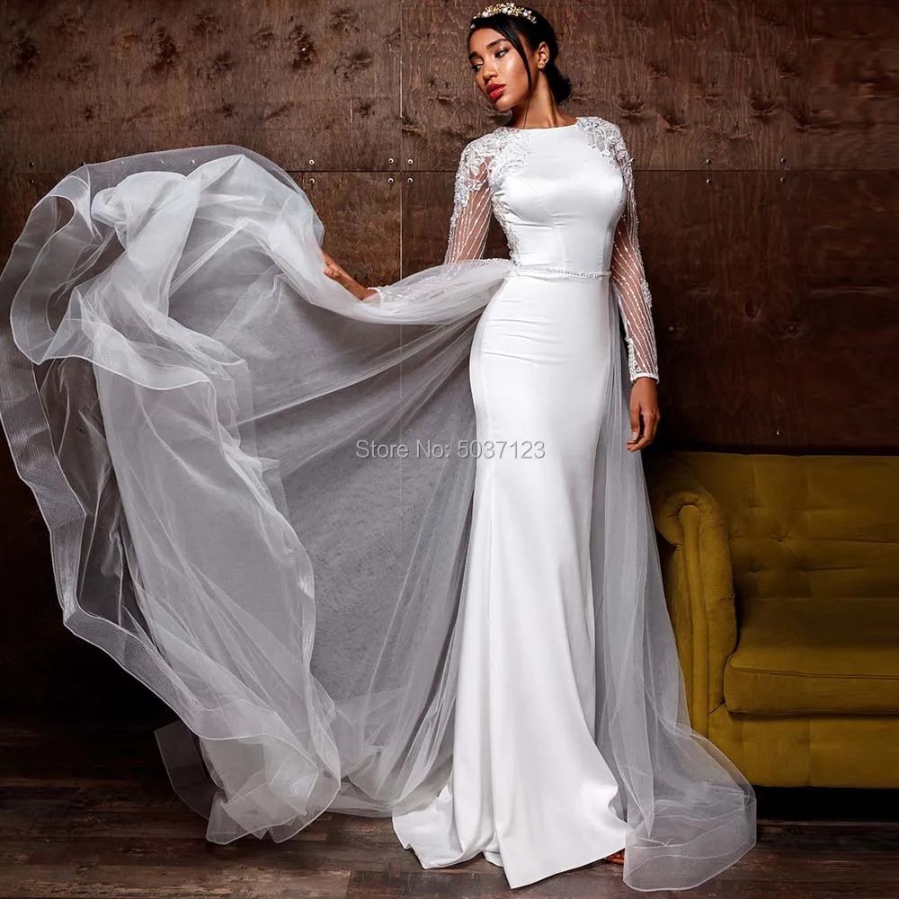 Сексуальное свадебное платье с юбкой-годе Кружевная аппликация круглым вырезом