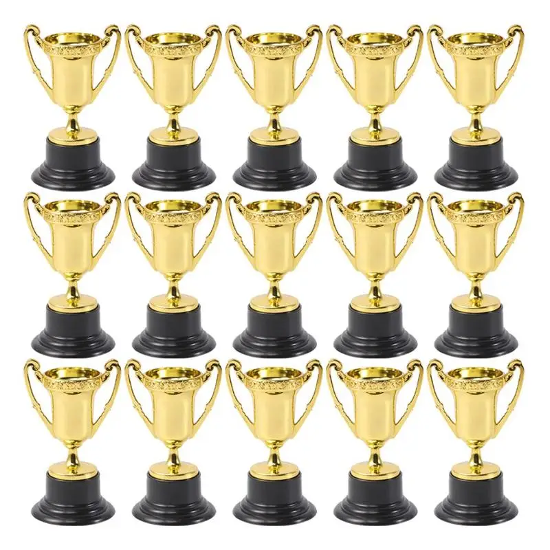 

30pcs Golden Mini Award Trophy Plastic Reward Prizes Decor Kids Sports Competitions Award Toy with Base for School Kindergarten