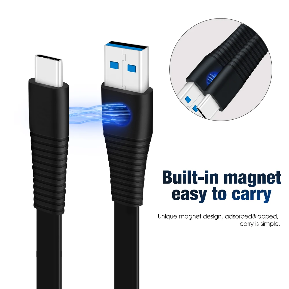 USB C Кабель 3 0 Быстрая зарядка и синхронизация магнитный разъем type плоский шнур