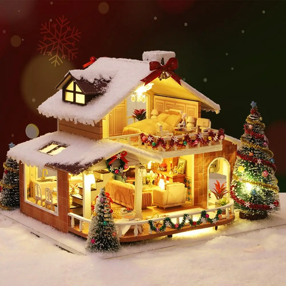 

Деревянный кукольный домик «сделай сам», миниатюрная модель рождественского карнавала, сборная кукольная мебель для детей, рождественский...