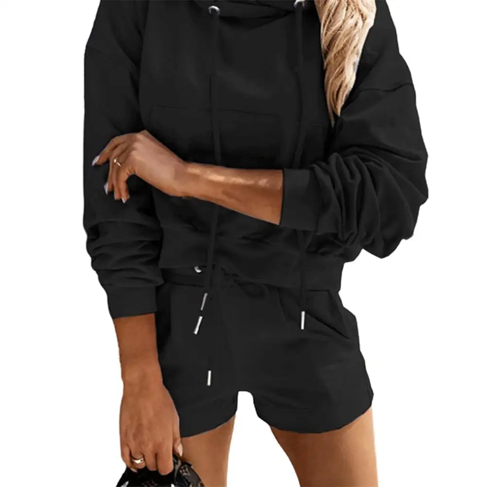 

Autumn Fleece Tracksuit Women's Suit 2 Pieces Set Hooded Long Sleeve Hoodies And Shorts Female Sets Winter Casual Ladies Suits