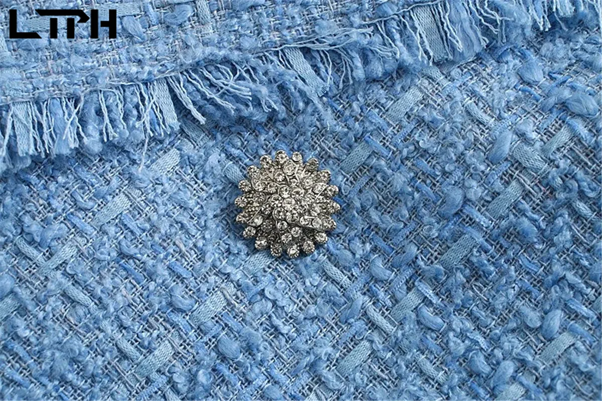 LTPH-Chaqueta de tweed suave para mujer, blazer elegante francés, doble botonadura, largo medio, vintage, para traje, primavera, 2021