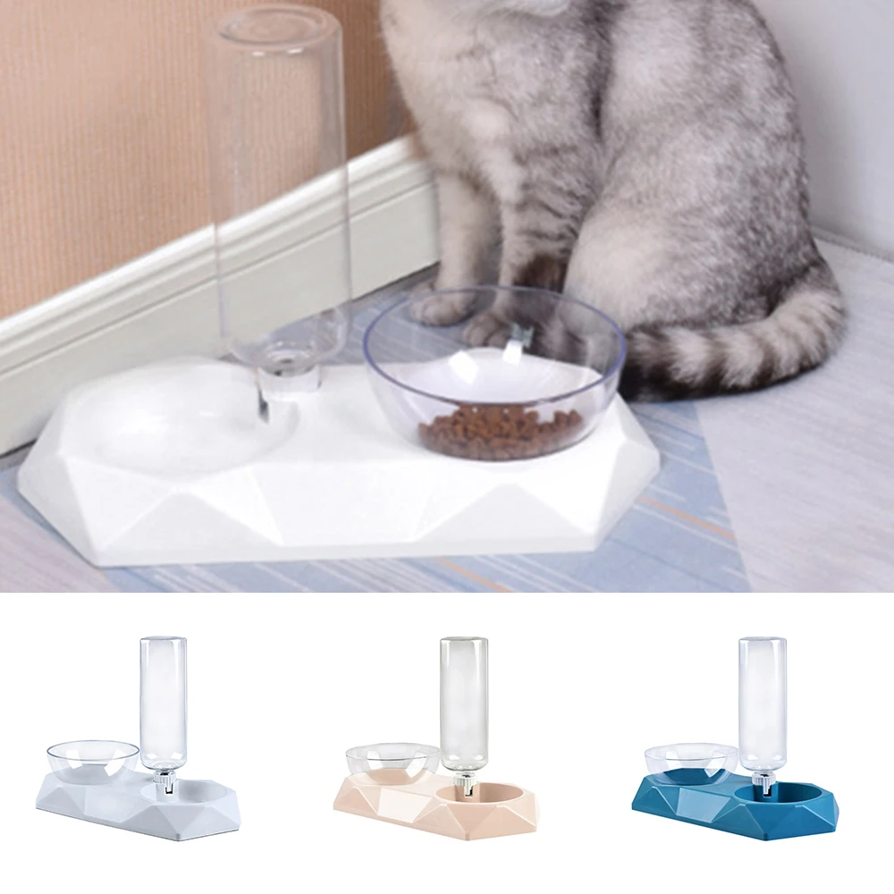 

2 In 1 Pet Dog Bowl Anti-overturn Dog Bowl Cat Bowl Automatic Cat Water Dispenser Pet Supplies New PP Double Bowl
