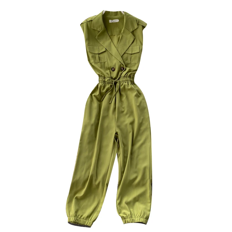

Summer Women's Jumpsuit Commuter New Big Pockets Waist Waist Jumpsuit Hong Kong Style Retro Tooling Was Thin Bloomers LL031