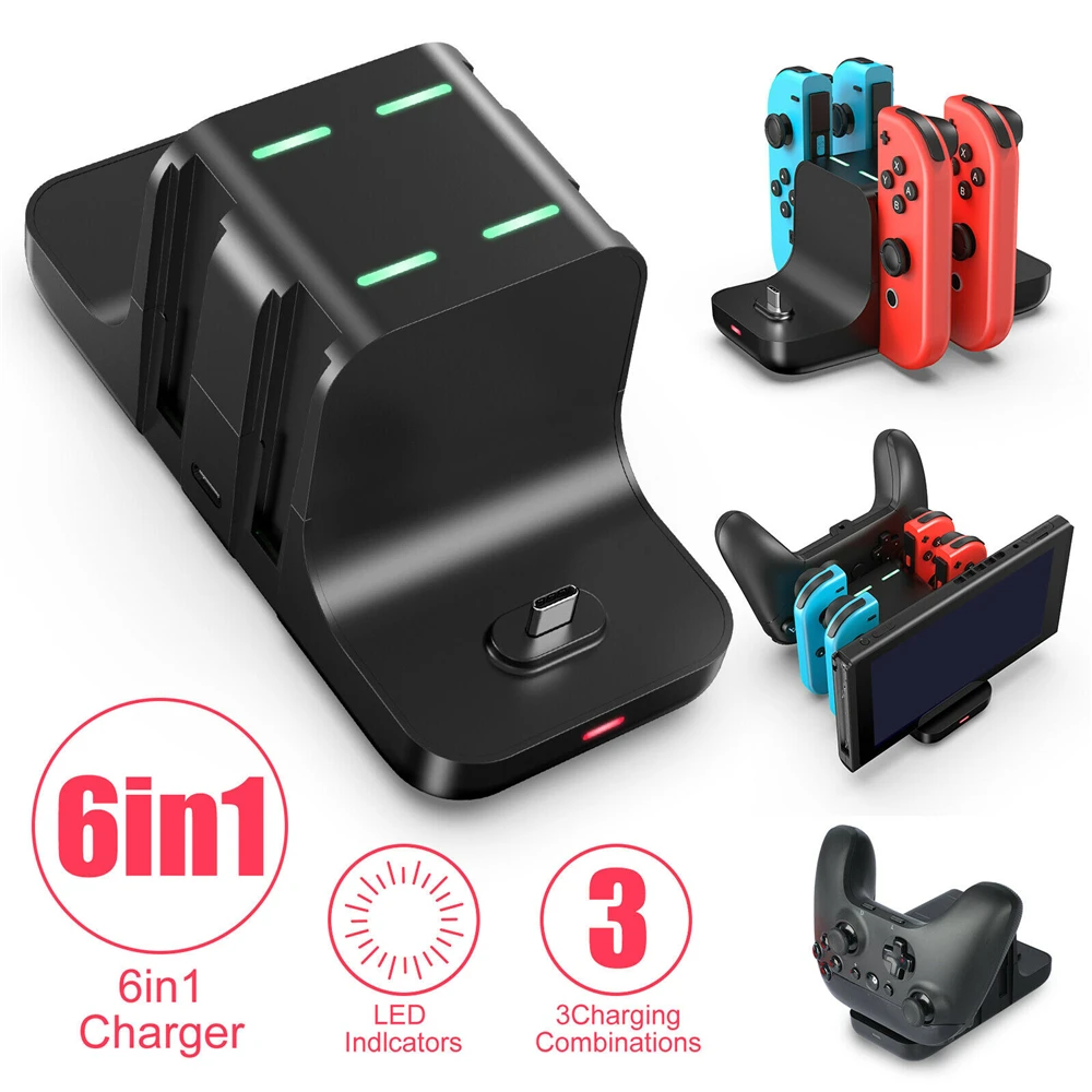 

6 in 1 Charging Dock for Nintendo Switch Console Joy-con Controller Gamepad Charger Dock Station DC5V/2A Charge Stand