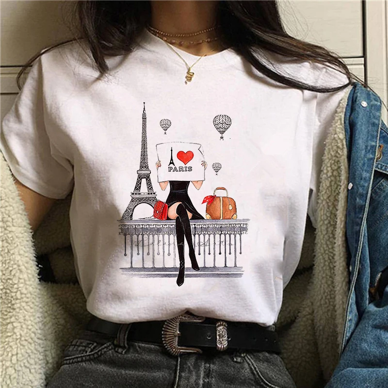 

New 2021 Vogue Paris printing Elegant woman Shirt summer fashion Women T Shirt red lips Kiss casual Tops hipster cool ladies Tee