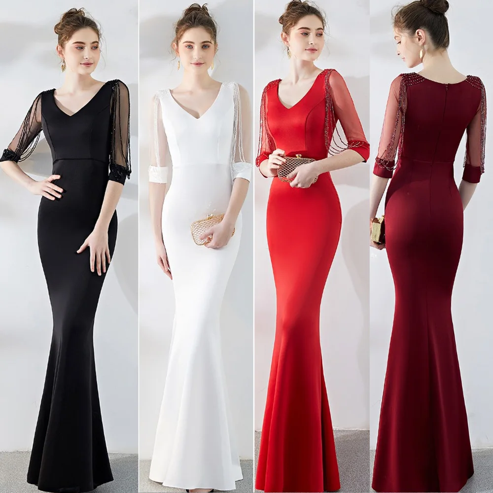 Роскошные летние женские украшенные бисером Длинные вечерние платья