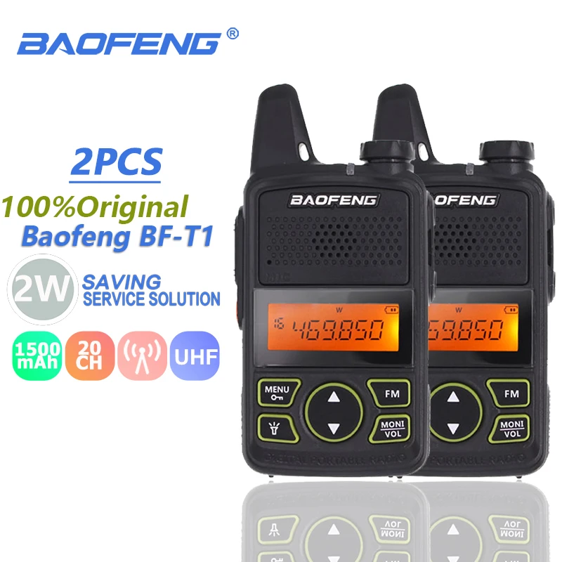 2pcs Baofeng BF-T1 Mini Kids Walkie Talkie UHF Portable Two Way Radio FM Function Ham Radio Baofeng T1 USB Child HF Transceiver
