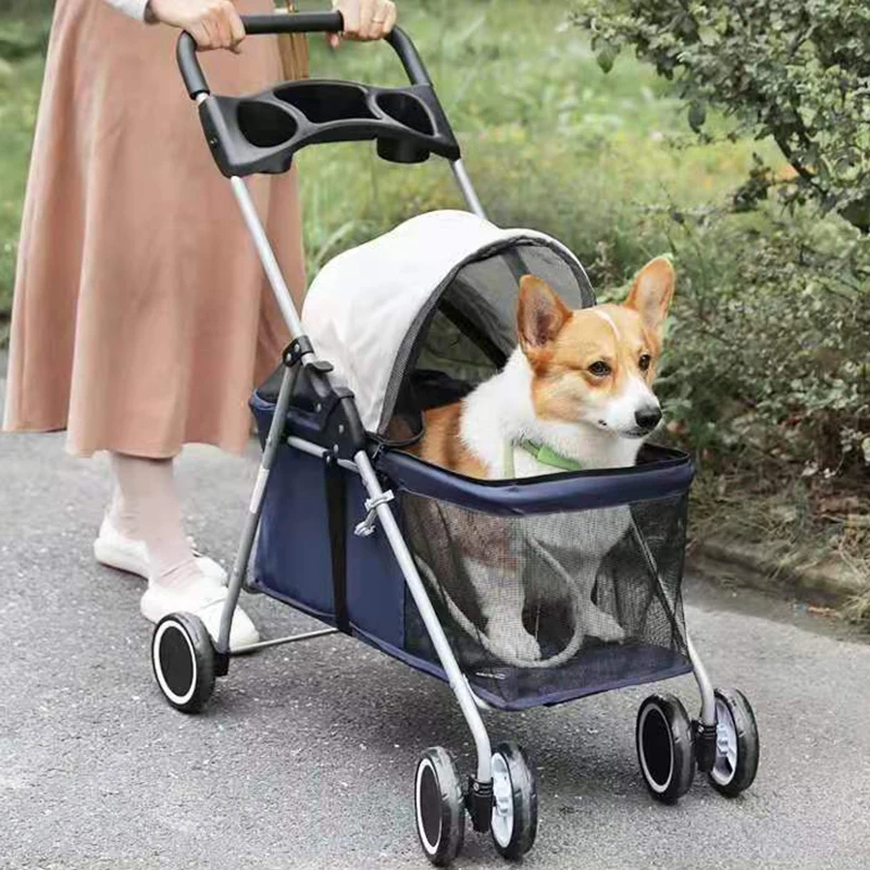 Pet Cat Stroller Separable Folding Dog Transporter Walking Pet Carrying Bag Baby Stroller Outdoor Travel Bearing Weight 15 KG