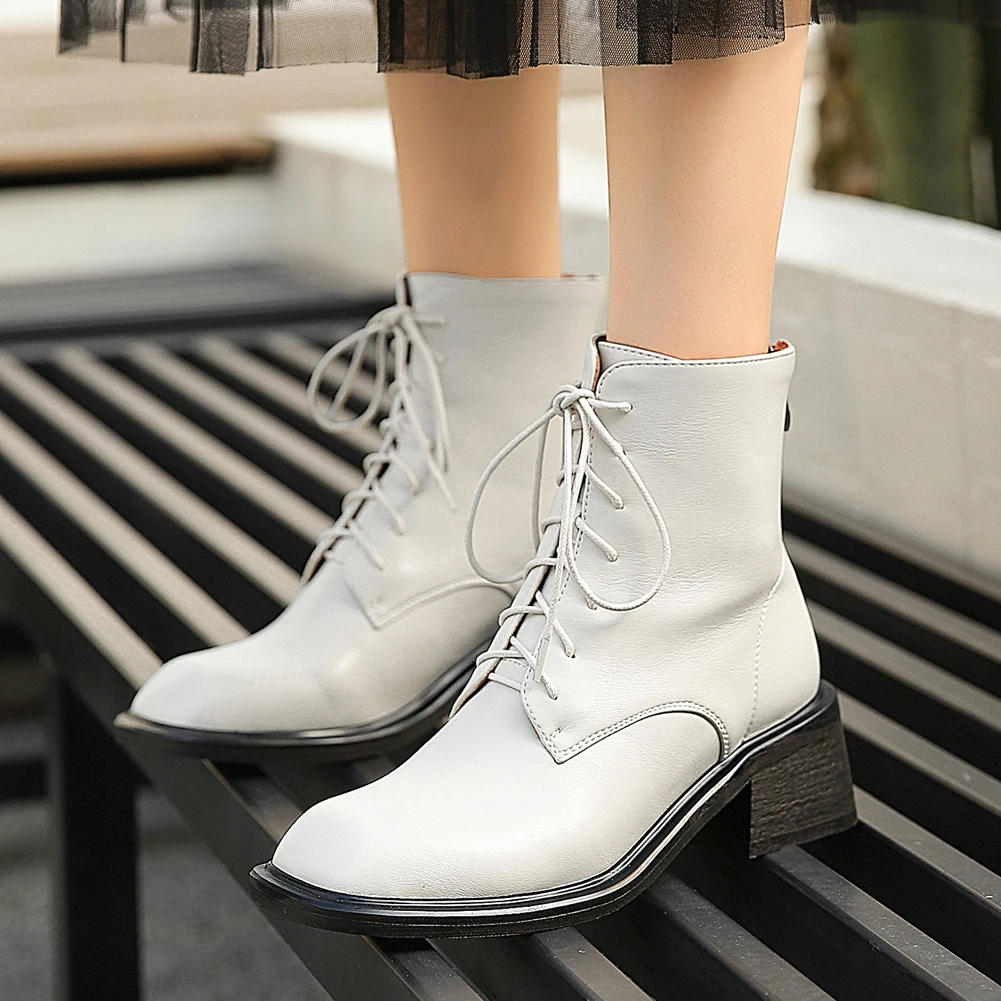 

DORATASIA Female Brand Square Toe shoelace Square Heel Solid Ankle Boots Casual Winter Boots Women Designer Brand Shoes Woman