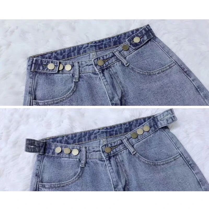 

Spring Women's Korean HK Style Vintage Wide Leg Floor-Length Denim Pant Summer Plain Loose High Waist All-match Jeans B14920X