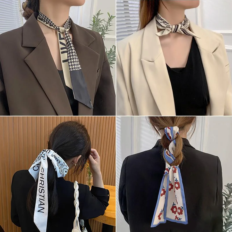 

2021 Silk Scarf Long Ribbon Ponytail Hair Bands For Women Korean Fashion Scarves Headband Girl Hair Accessories Summer Headdress