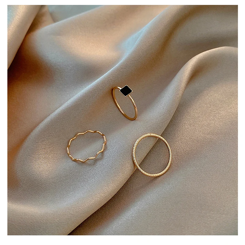 

New Black Zircon Combination Ring Neutral Simple Temperament Hip Hop Opening Adjustable Rings Vintage Design Accessories
