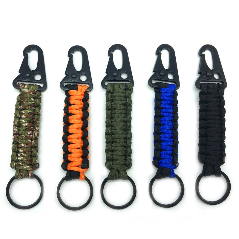 

Outdoor keychain ring camping carabiner military paracord cord rope camping survival kit emergency knot bottle opener tools
