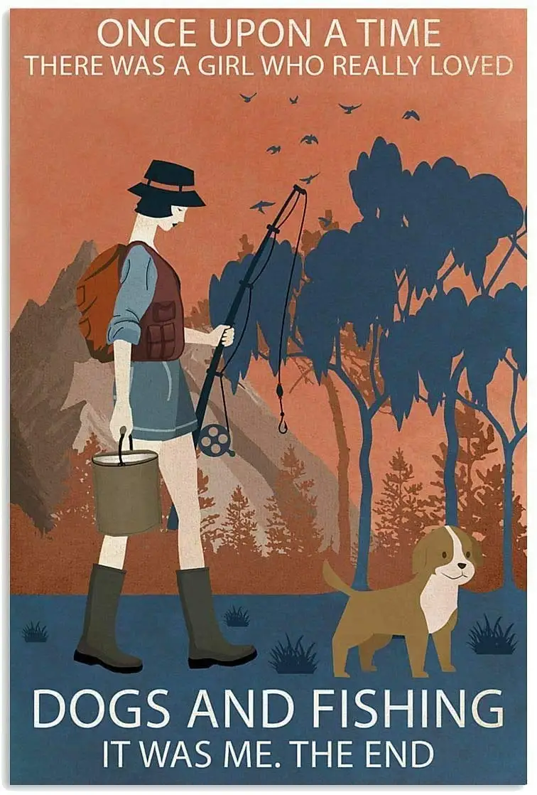Девушка Once Upon A Time Dogs Рыбалка винтажная Новинка Забавный дом семейный друг