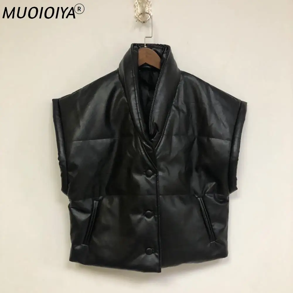 

Черная Женская однобортная куртка без рукавов из искусственной кожи