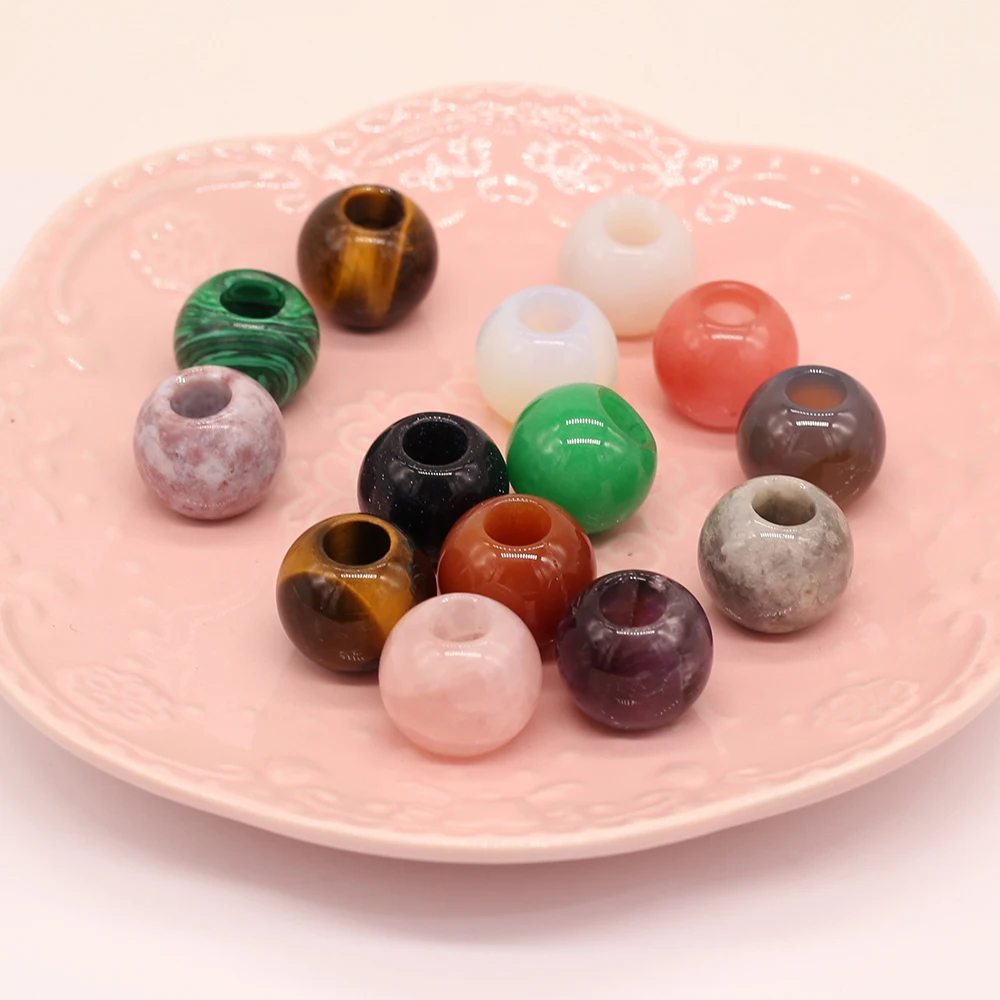 

24PCS Wholesale Natural Stone Round Large Hole Bead Pendant Ornament For Jewelry Making Necklace Accessories Gift Free Shipping