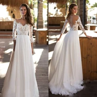 wedding dress lace long sleeve v neck atmosphere retro bride dresses embroidery applique plus size vestido de noiva bridal gown