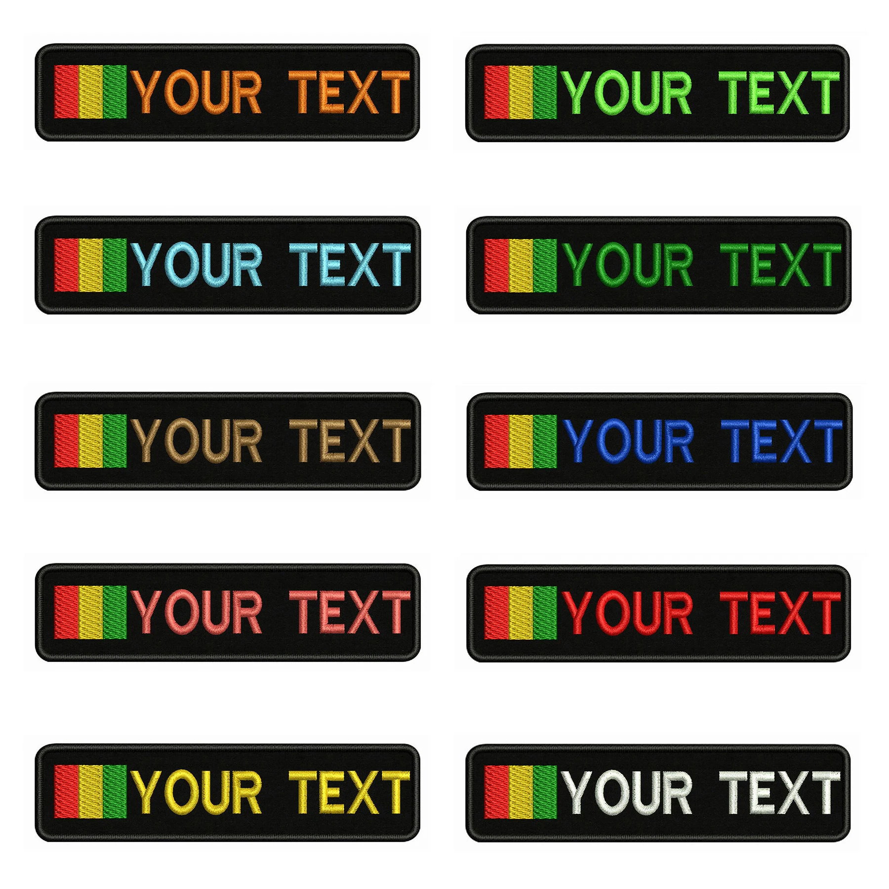 

Гвинея флаг 10X2.5cm вышивка пользовательское имя заплатка с текстом полосы значок железа на или пришить или застежка-липучка патчи для одежды