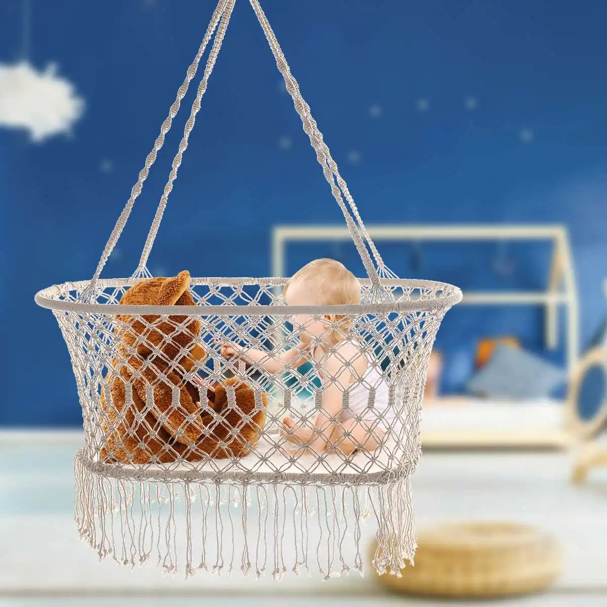 

Cotton Rope Tassel Hammock Chair Swing Hammock Children Rocking Sleep Bed Indoor Outdoor Hanging Sest Child Swing Seat