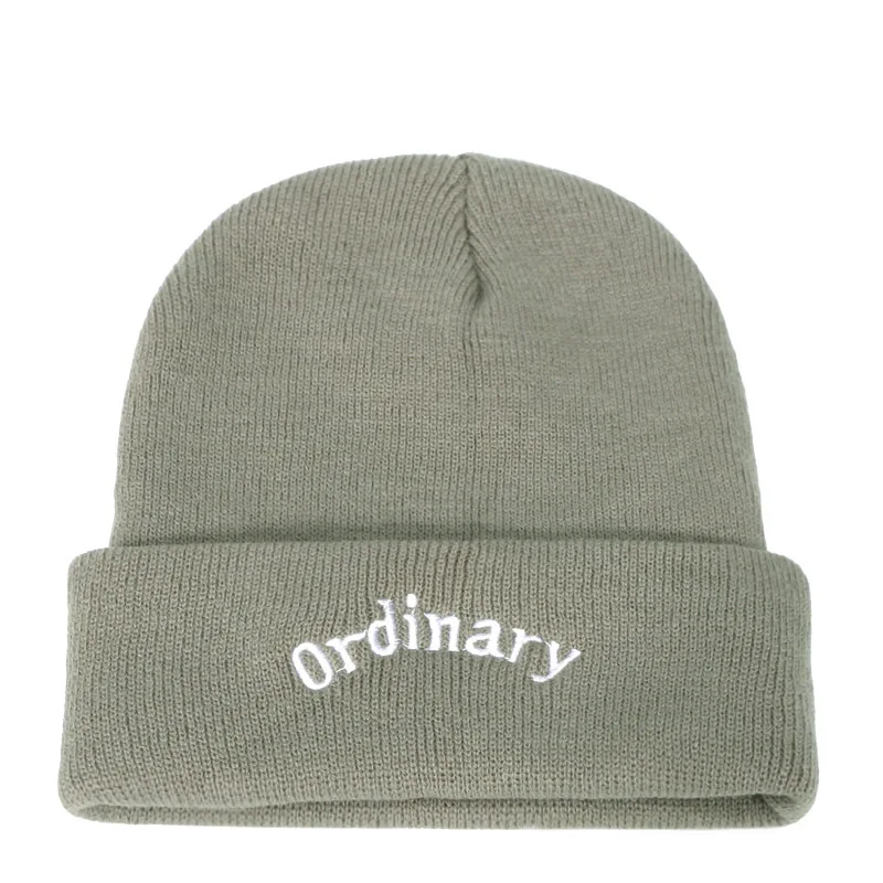 Green Ordinary Одноцветная шапочка, связанная крючком, вязанные шапочки С Вышивкой Букв для женщин/мужчин, зимняя теплая Кепка в стиле хип-хоп, Женская Повседневная модная кепка - Цвет: Green Ordinary